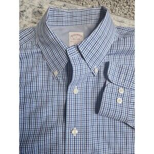 Brooks Brothers Shirt Mens Large Button Down Original Polo Blue Check All Cotton